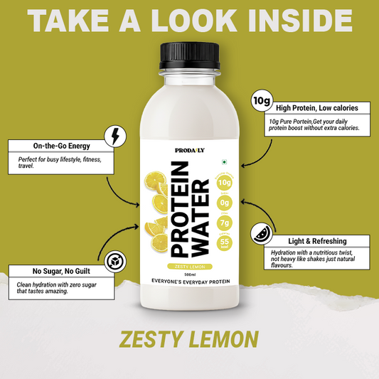 PRODAILY Protein Water | 10g Whey Protein Isolate | Zero Sugar, 55 Calories RTD Protein (500 ml) | Zesty Lemon