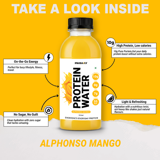 PRODAILY Protein Water | 10g Whey Protein Isolate | Zero Sugar, 55 Calories RTD Protein (500 ml) | Alphonso Mango